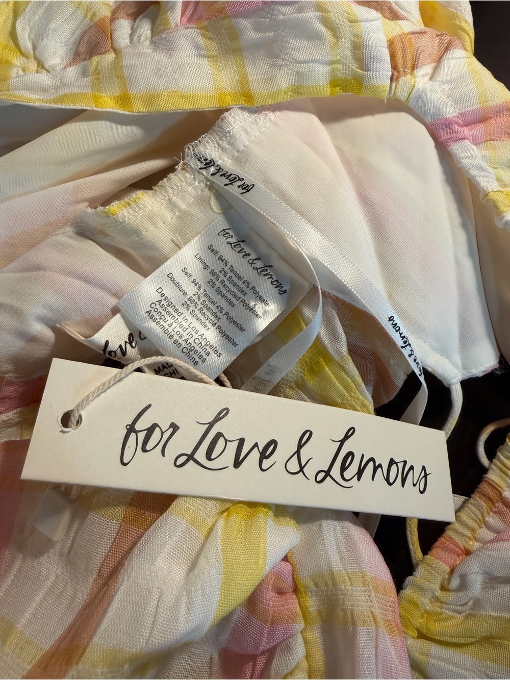 NWT For Love & Lemons ‘Rue’ Puff Sleeve Crop Top in Yellow & White Plaid Size S - Picture 4 of 16